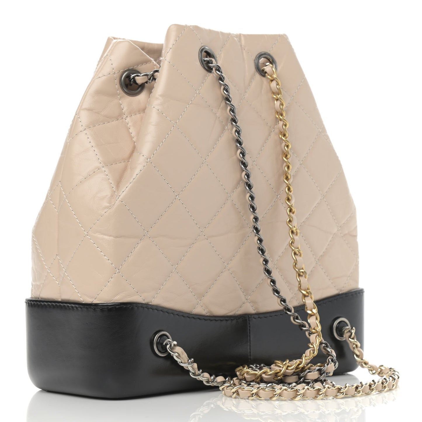 Aged Calfskin Quilted Small Gabrielle Backpack Beige Black
