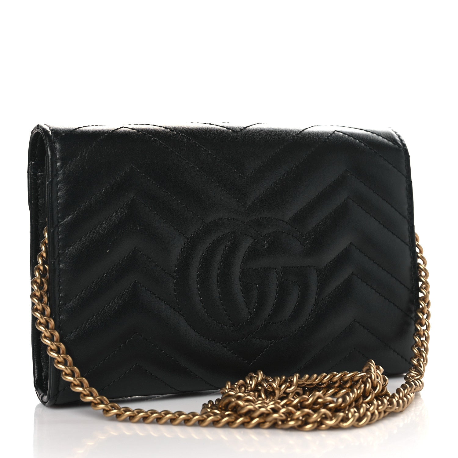 Gucci Calfskin Matelasse GG Marmont Chain Wallet Black 3 of 11