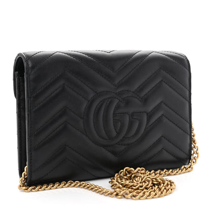 Gucci Calfskin Matelasse GG Marmont Chain Wallet Black 3 of 11