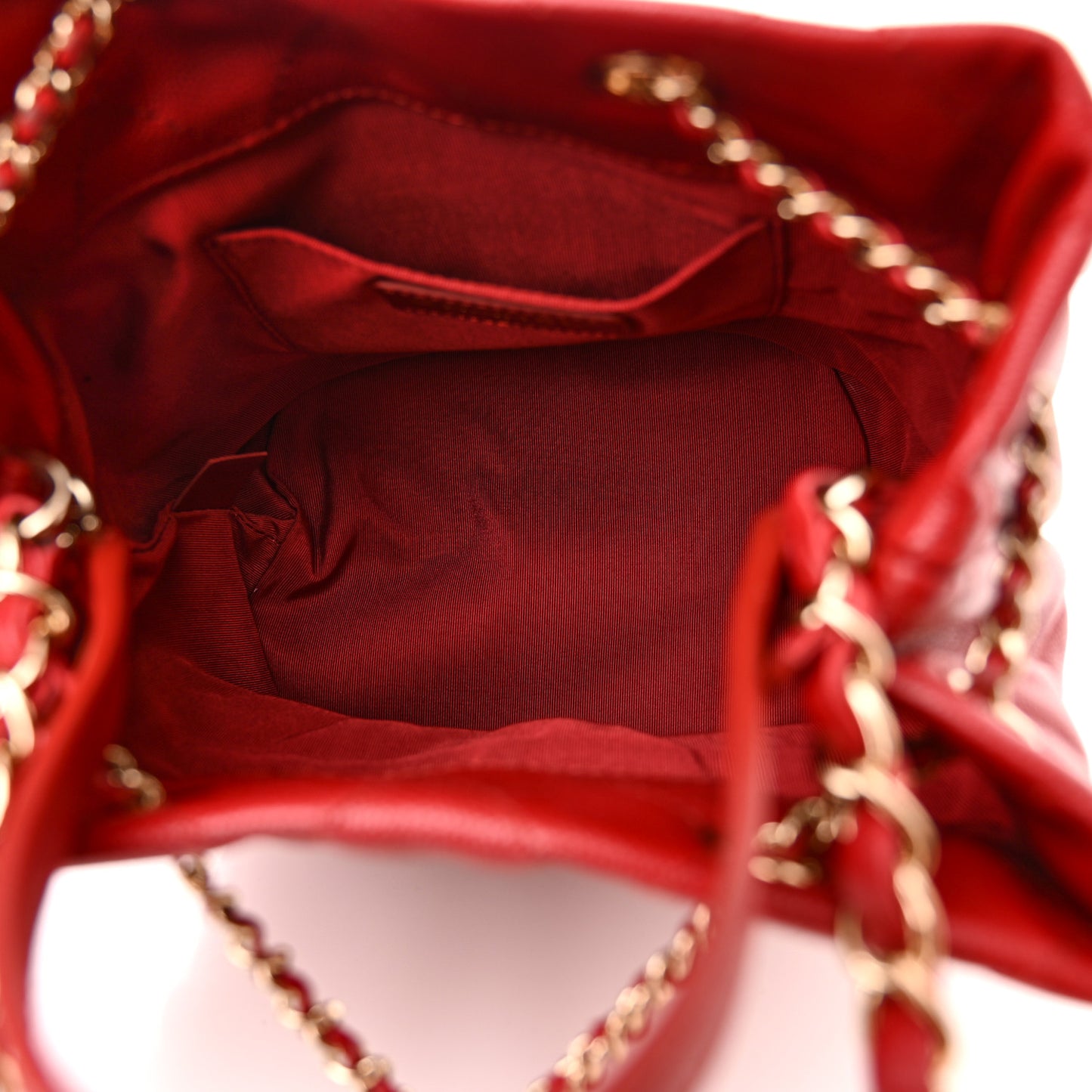 Caviar Quilted Rolled Up Bucket Drawstring Bag Red