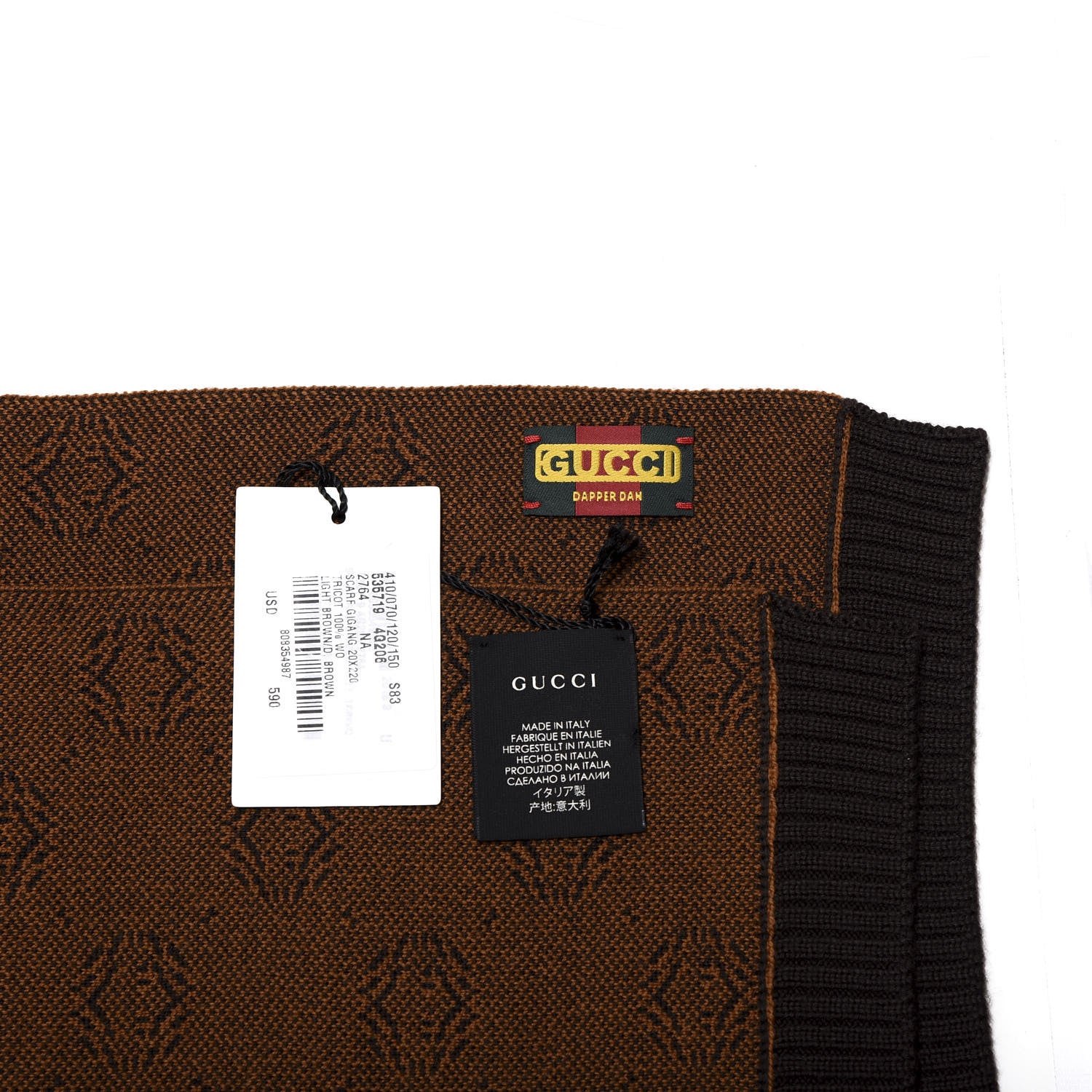 Gucci X DAPPER DAN Wool GG Micro Monogram Scarf Brown 3 of 4