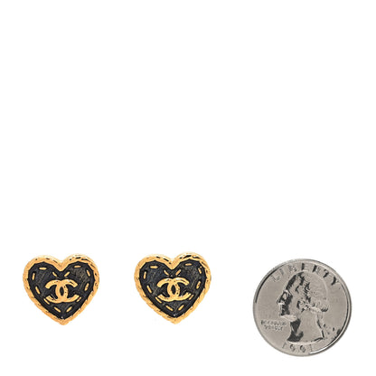 Chanel Metal Enamel CC Denim Heart Earrings Gold Blue 2 of 5