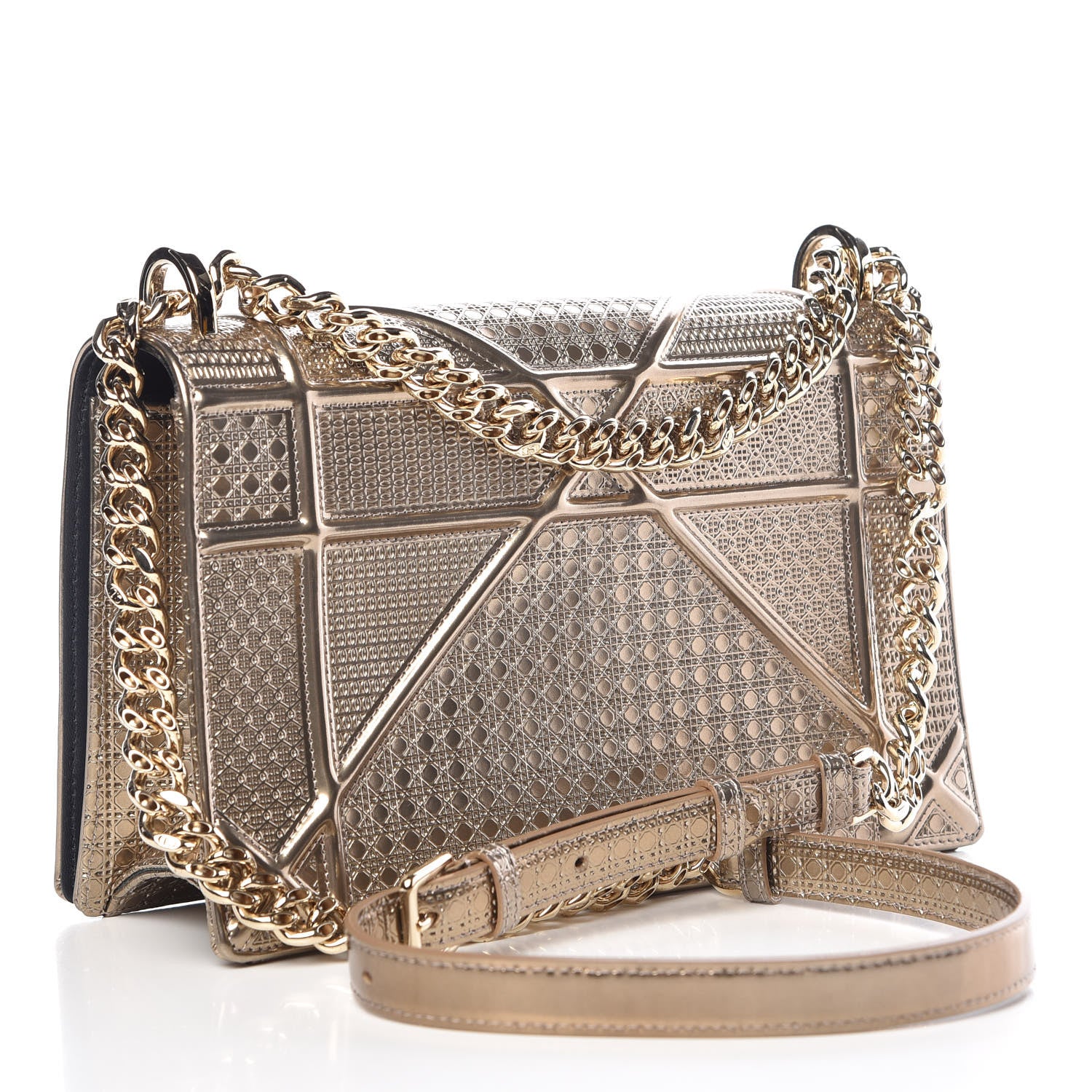 Christian Dior Metallic Patent Micro-Cannage Medium Diorama Flap Bag Gold 4 of 19