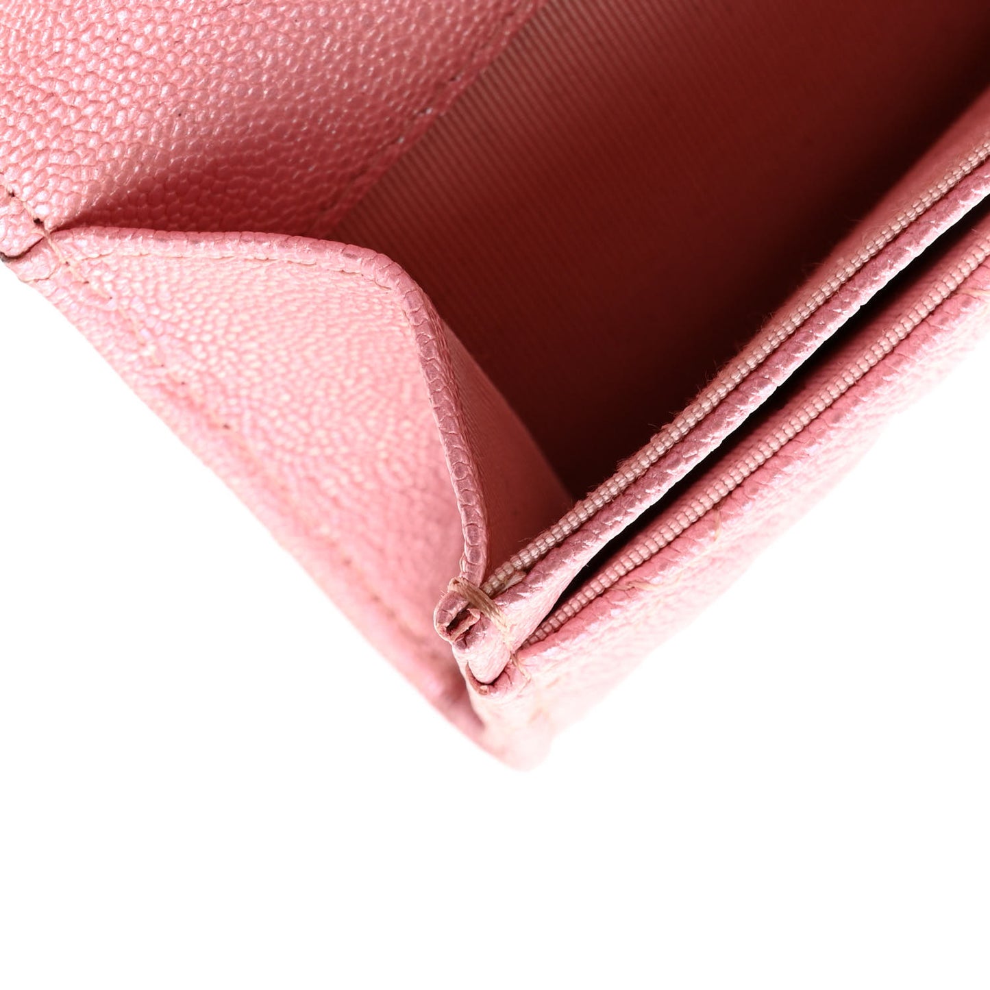 Iridescent Caviar Quilted Flap Card Holder Rose Pink