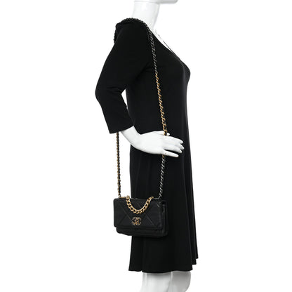 Chanel Shiny Goatskin Quilted Chanel 19 Wallet On Chain WOC Black 2 of 23