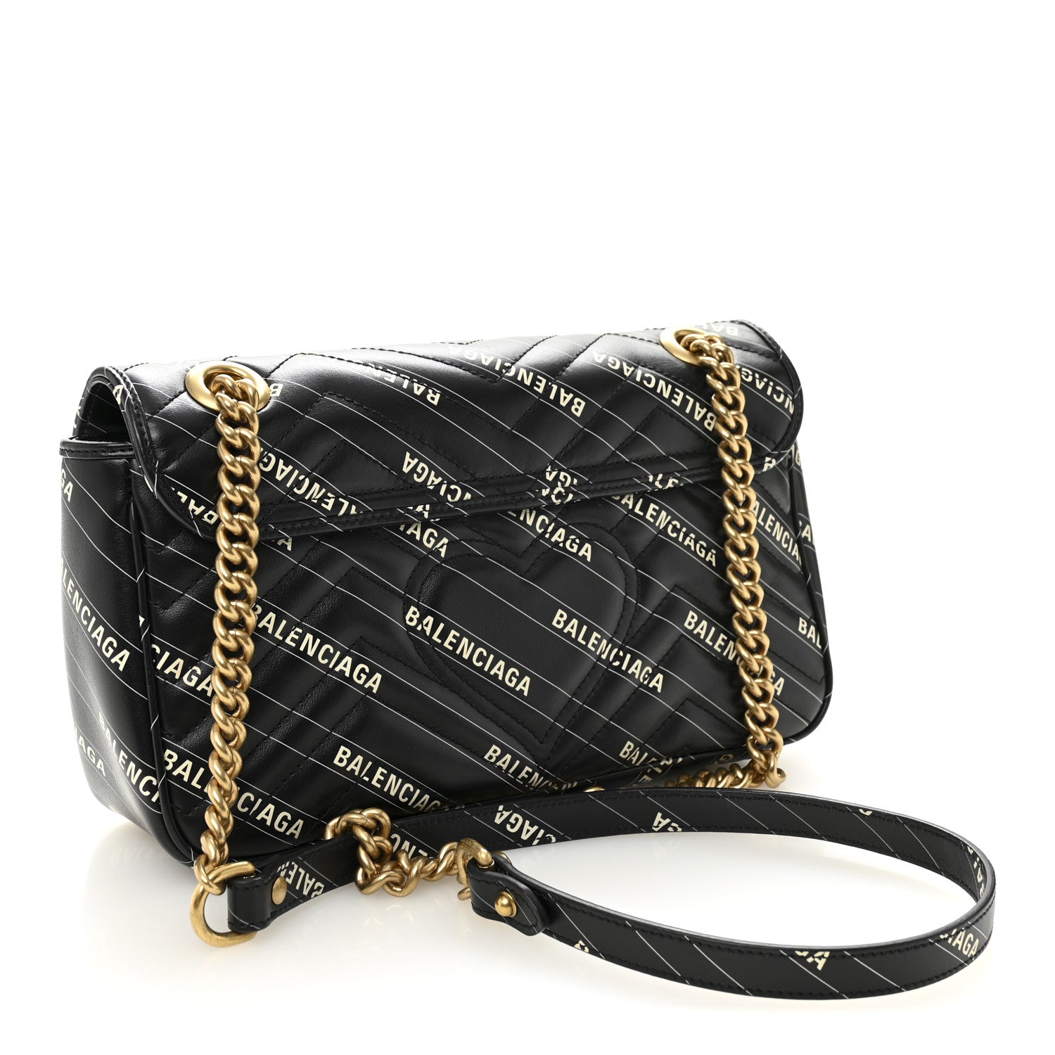 Gucci X BALENCIAGA Calfskin Matelasse Logo Print Small GG Marmont Shoulder Bag Black 3 of 10