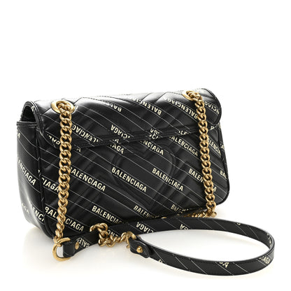 Gucci X BALENCIAGA Calfskin Matelasse Logo Print Small GG Marmont Shoulder Bag Black 3 of 10