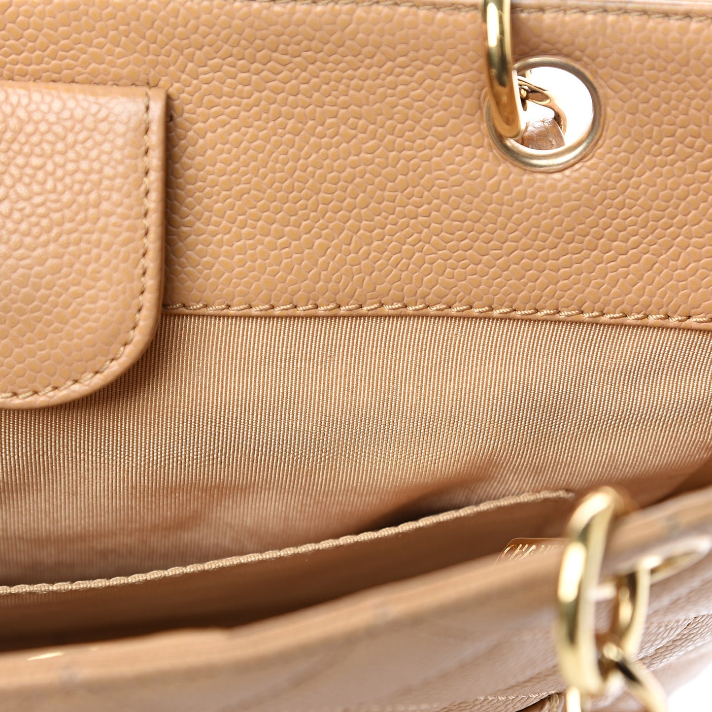 Caviar Quilted Petit Shopping Tote PST Dark Beige
