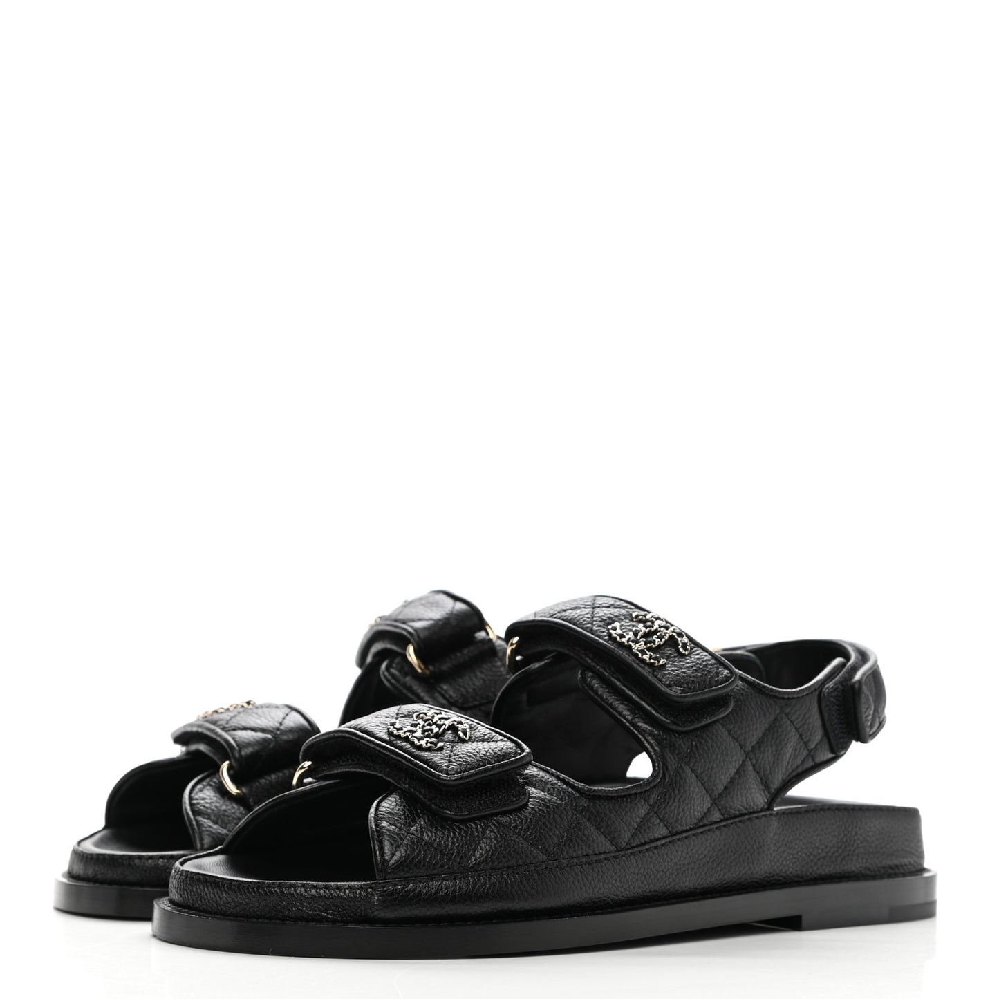 Grained Calfskin Velcro Dad Sandals 35.5 Black
