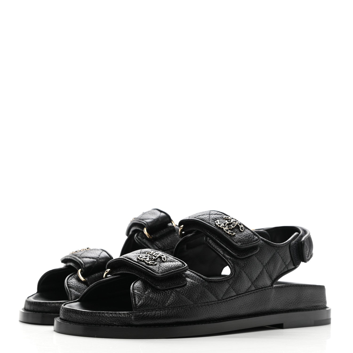 Chanel Grained Calfskin Velcro Dad Sandals 35.5 Black 3 of 10