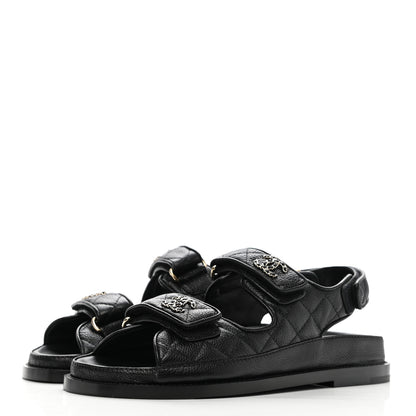 Chanel Grained Calfskin Velcro Dad Sandals 35.5 Black 3 of 10