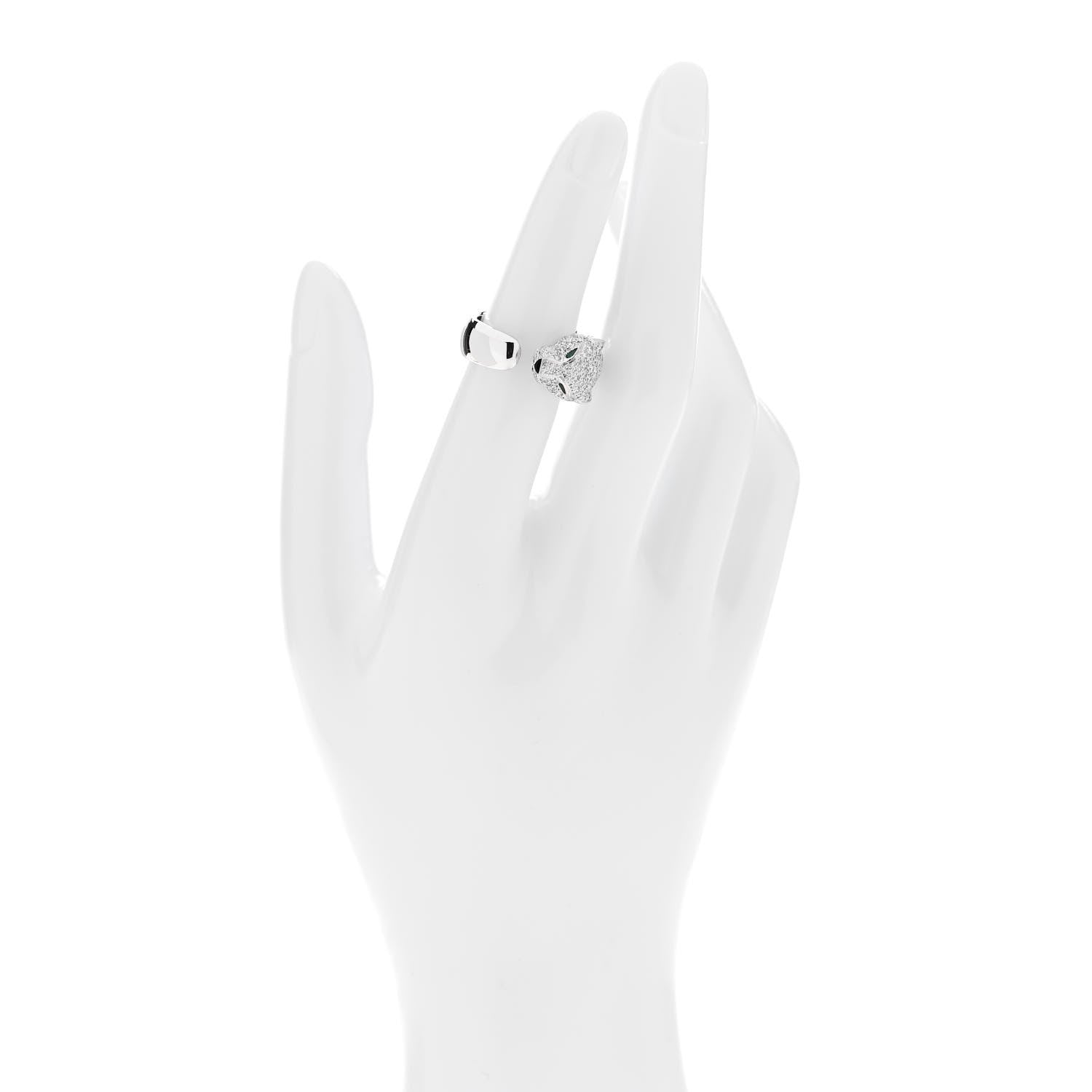 Cartier 18K White Gold Diamond Black Onyx Emerald Panthere De Cartier Ring 50 5.5 2 of 6