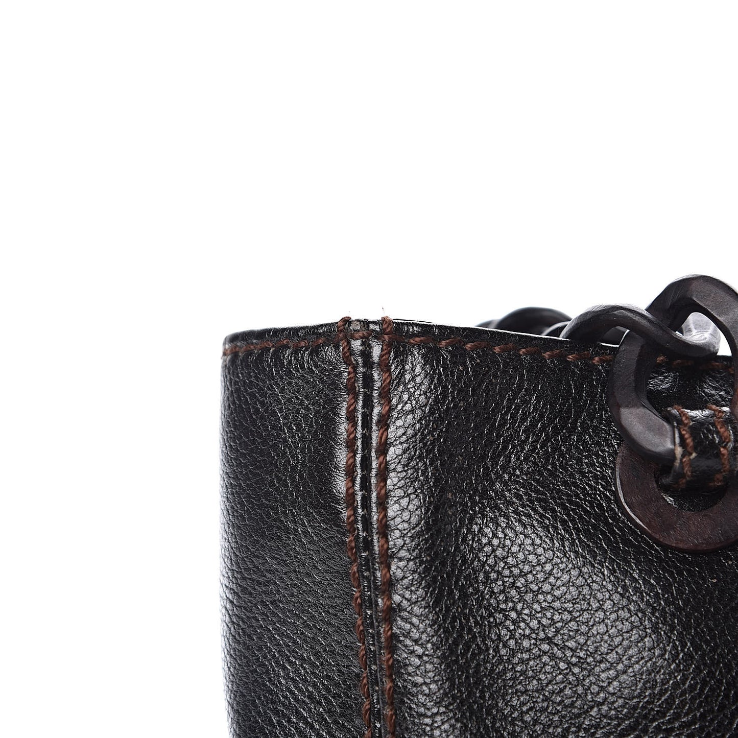 Calfskin Wood Chain Tote Black