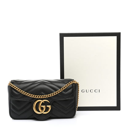 Gucci Calfskin Matelasse Super Mini GG Marmont Shoulder Bag Black 11 of 11