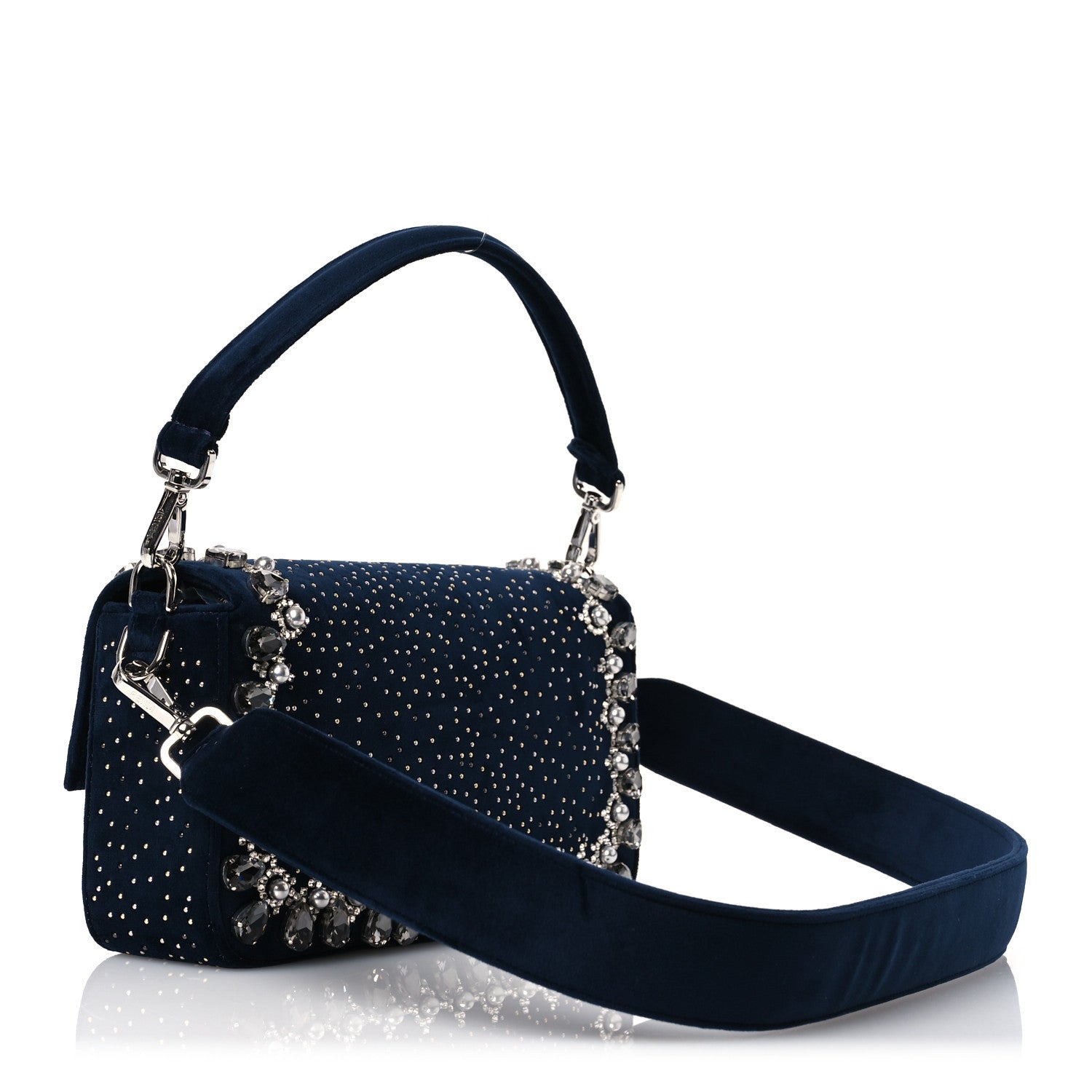 Fendi Velvet Crystal Embellished Baguette Midnight 3 of 11