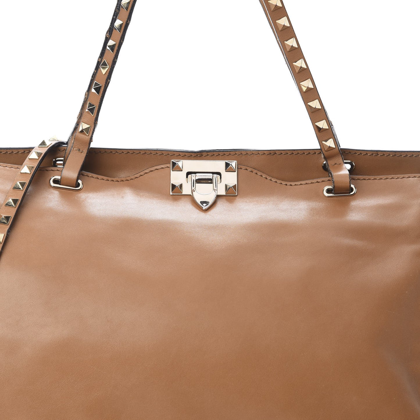 Vitello Medium Rockstud Tote Camel