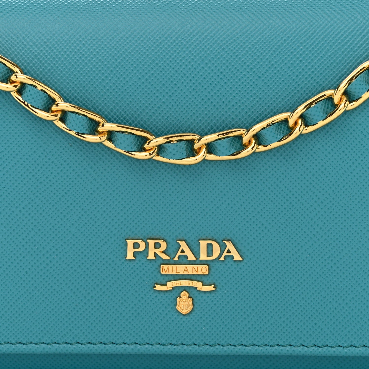 Prada Saffiano Metal Oro Chain Wallet Turchese 10 of 13