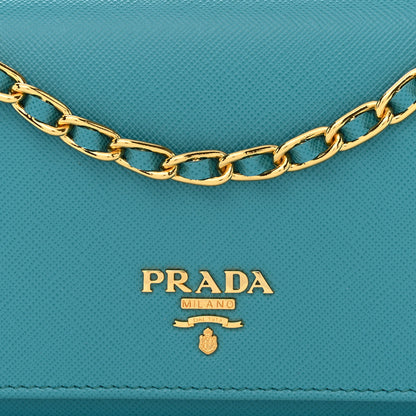 Prada Saffiano Metal Oro Chain Wallet Turchese 10 of 13