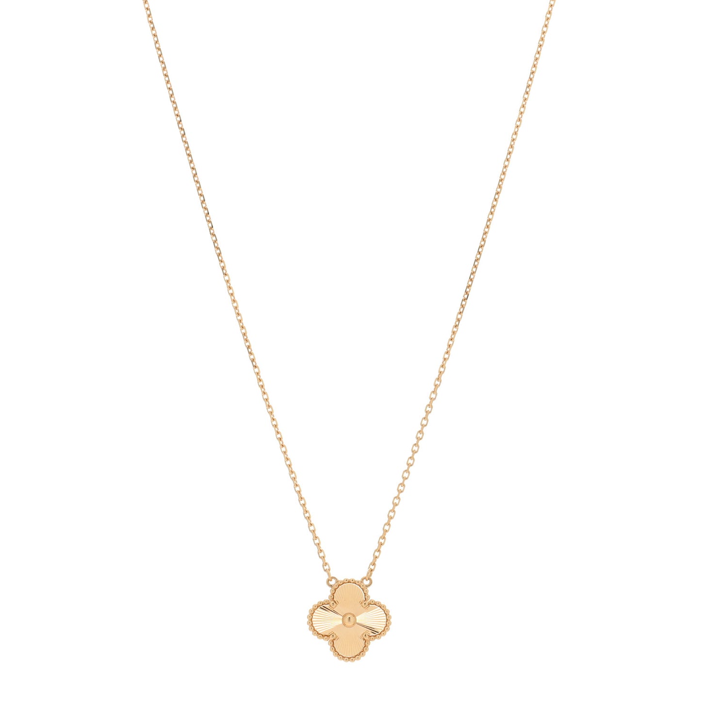 18K Yellow Gold Guilloche Vintage Alhambra Pendant Necklace