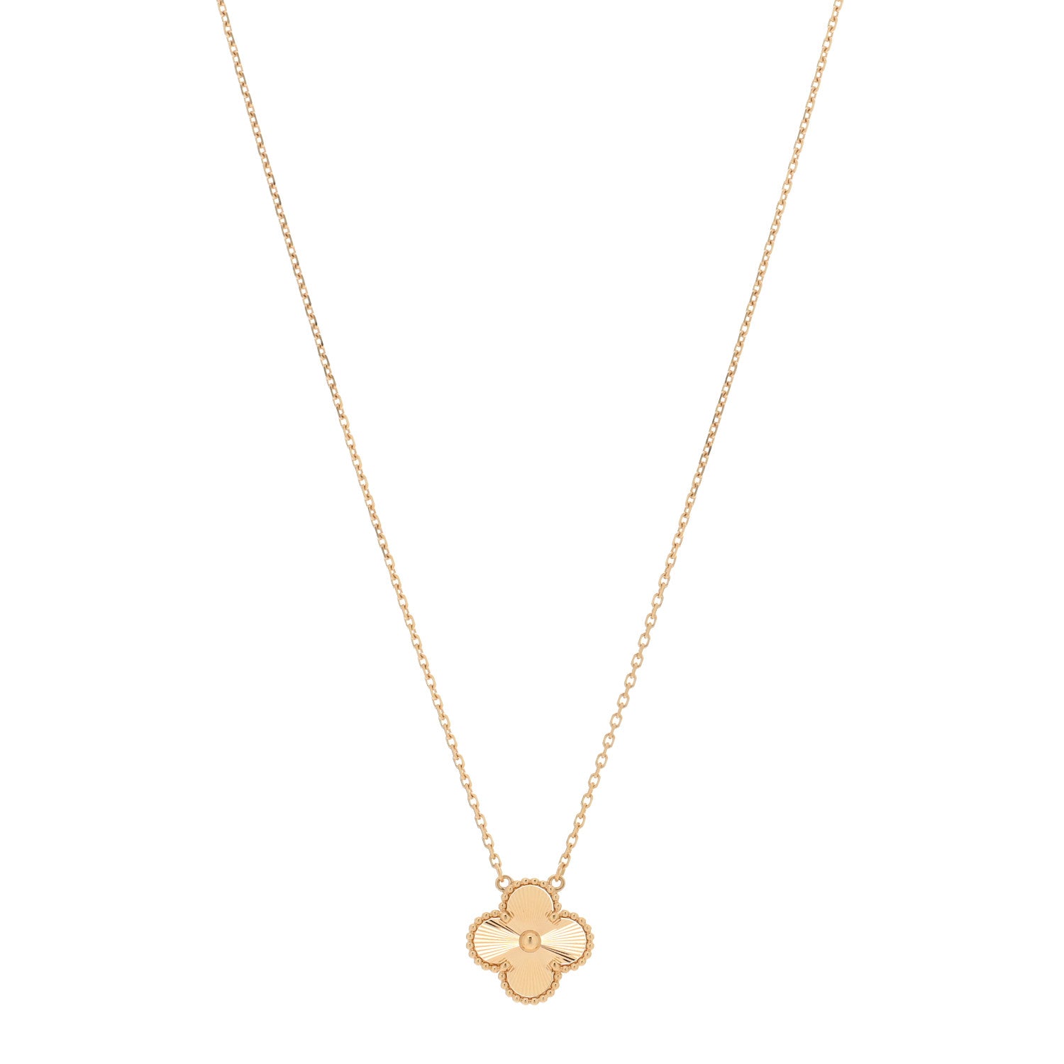 Van Cleef & Arpels 18K Yellow Gold Guilloche Vintage Alhambra Pendant Necklace 1 of 3