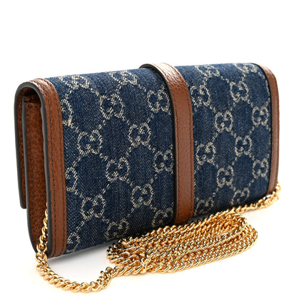 Gucci New Denim GG Monogram Jackie 1961 Chain Wallet Blue Tea Cuir 3 of 10
