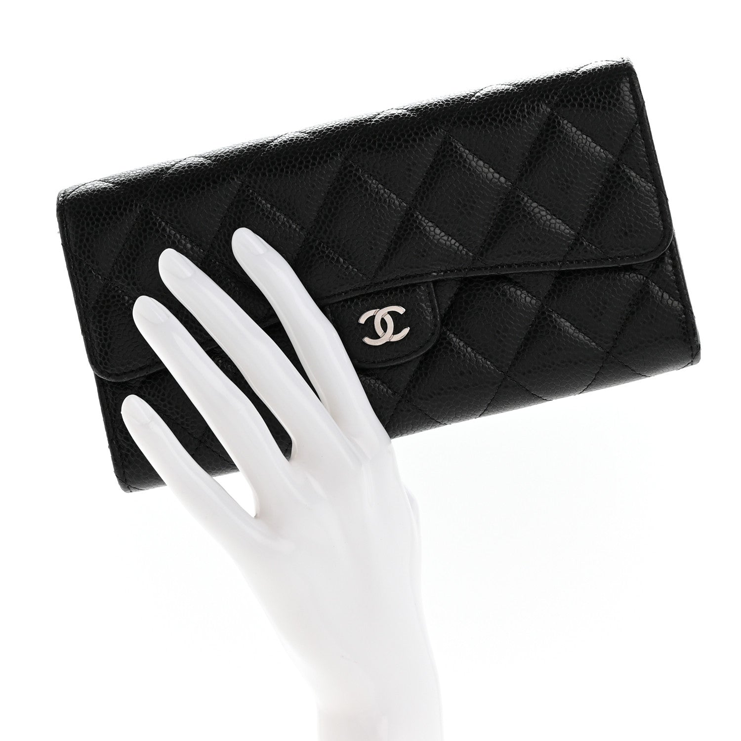 Chanel Caviar Quilted Large Gusset Flap Wallet Black 2 of 11