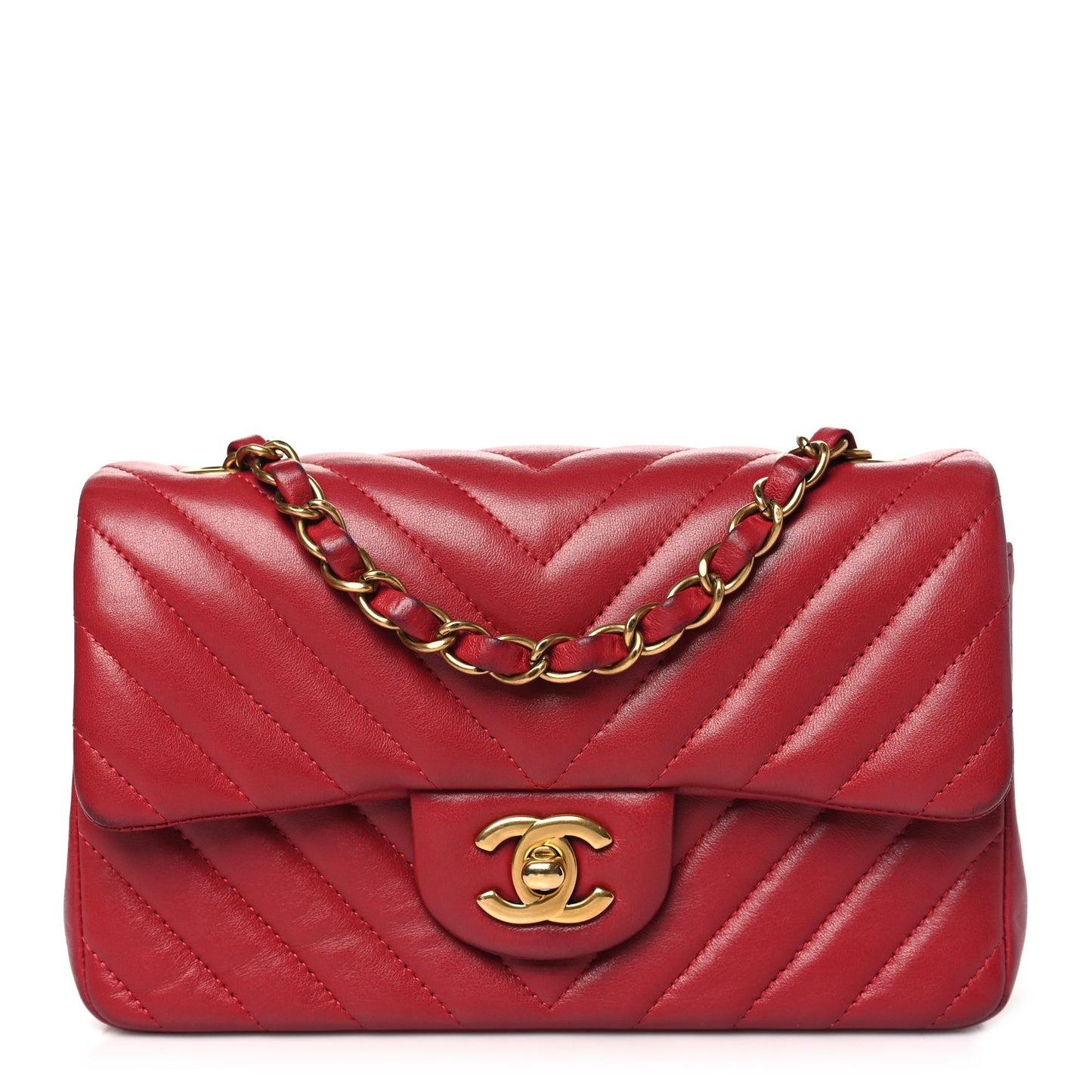 Lambskin Chevron Quilted Mini Rectangular Flap Red