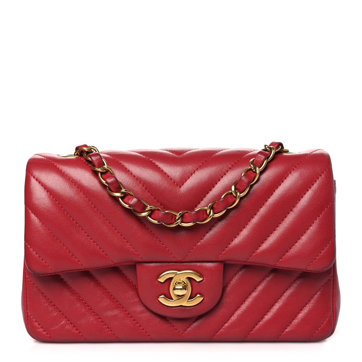 Chanel Lambskin Chevron Quilted Mini Rectangular Flap Red 1 of 15