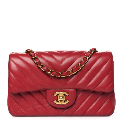 Chanel Lambskin Chevron Quilted Mini Rectangular Flap Red 1 of 15