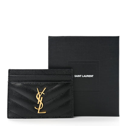 Saint Laurent Grain De Poudre Matelasse Chevron Monogram Credit Card Case Black 8 of 8