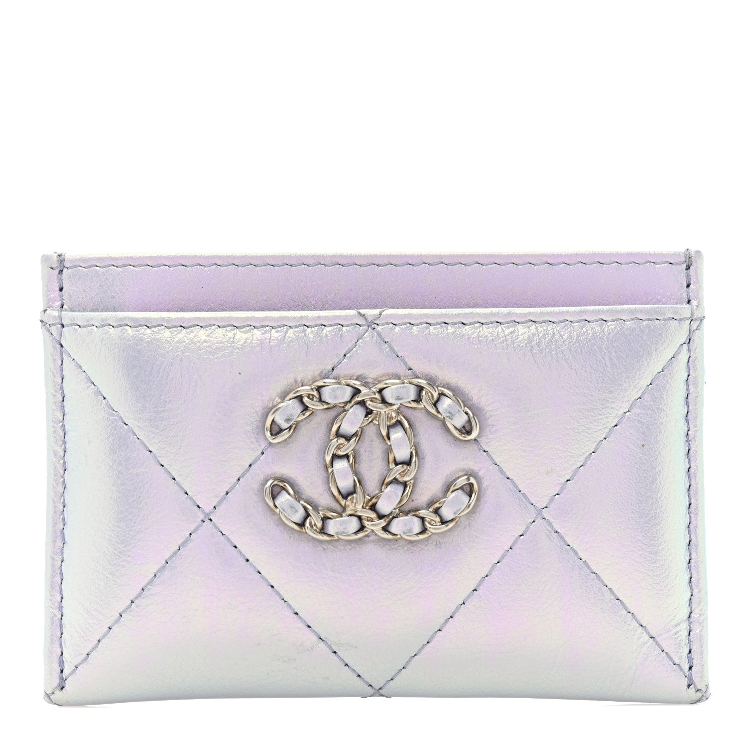 Chanel Iridescent Calfskin Quilted Chanel 19 Card Holder Light Purple 1 of 16