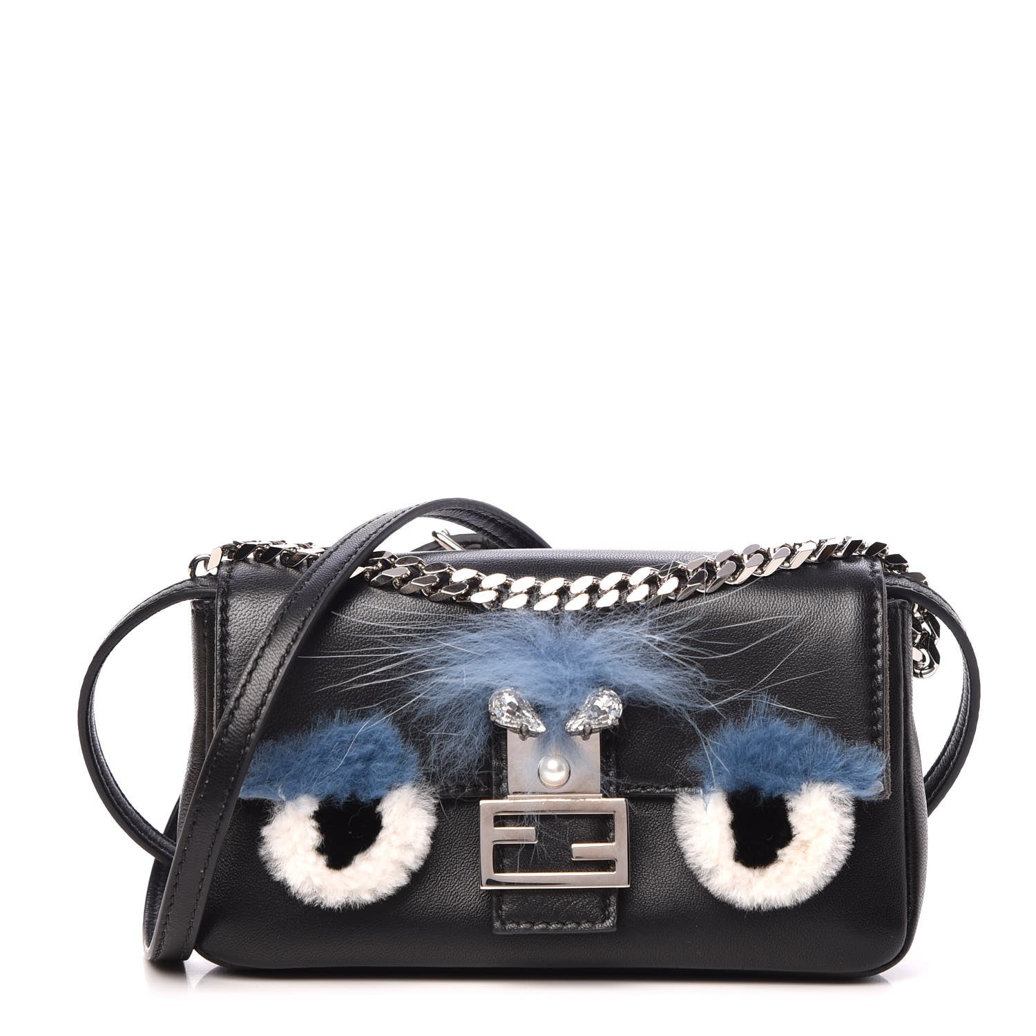 Fendi Nappa Rabbit Fox Fur Micro Buggie Baguette Black 1 of 8