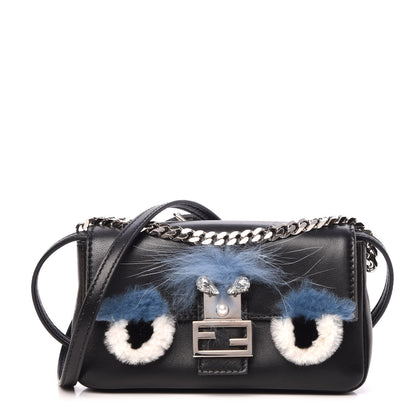 Fendi Nappa Rabbit Fox Fur Micro Buggie Baguette Black 1 of 8