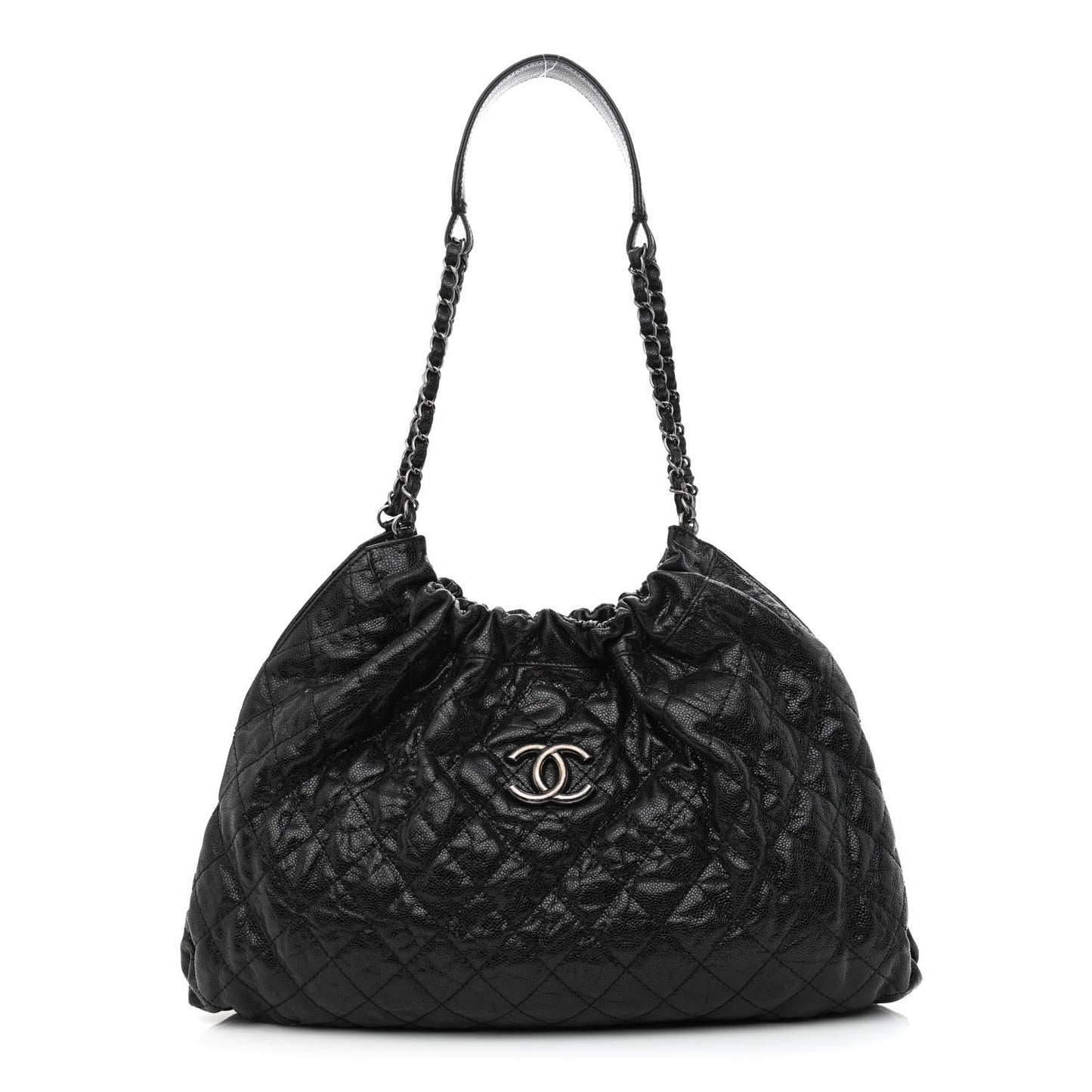 Caviar Quilted Medium Elastic Shopping Tote Black