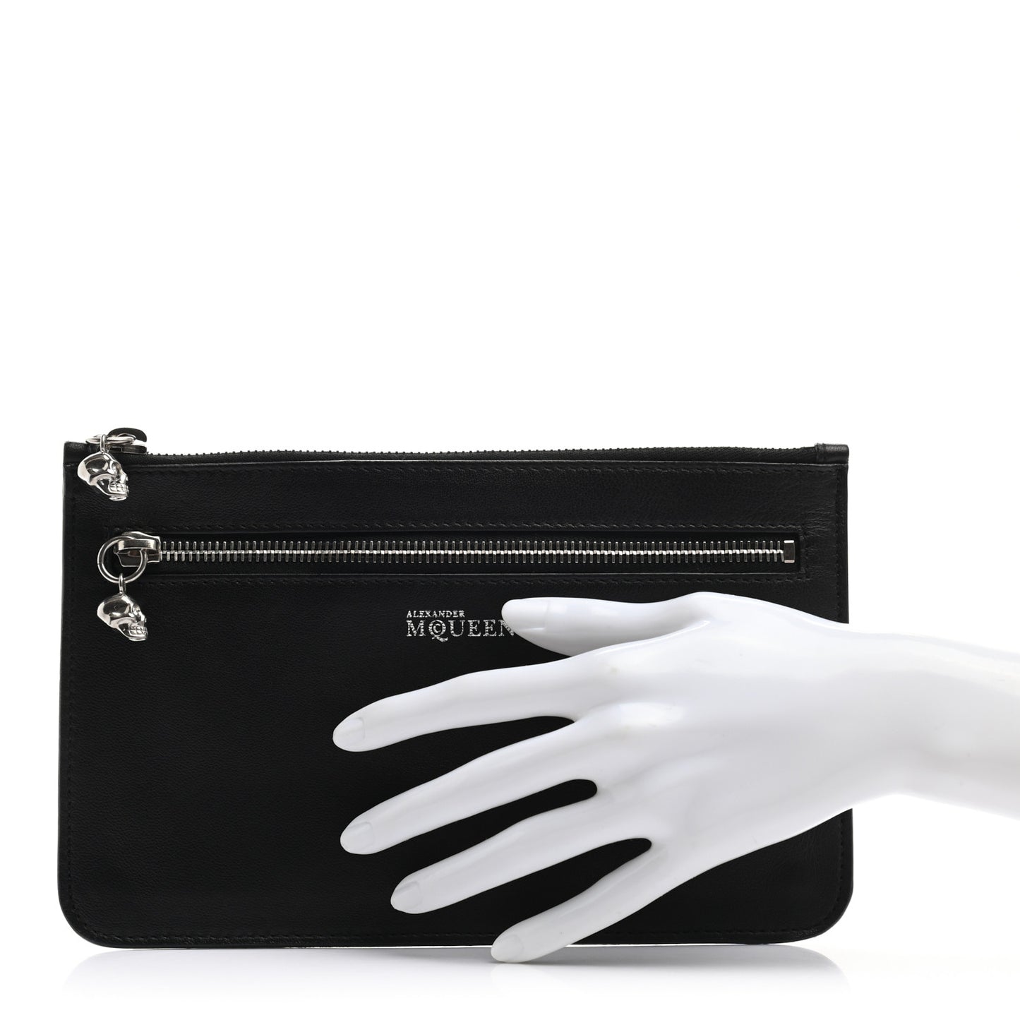 Calfskin Studded Skull Small Zipped Pouch Black
