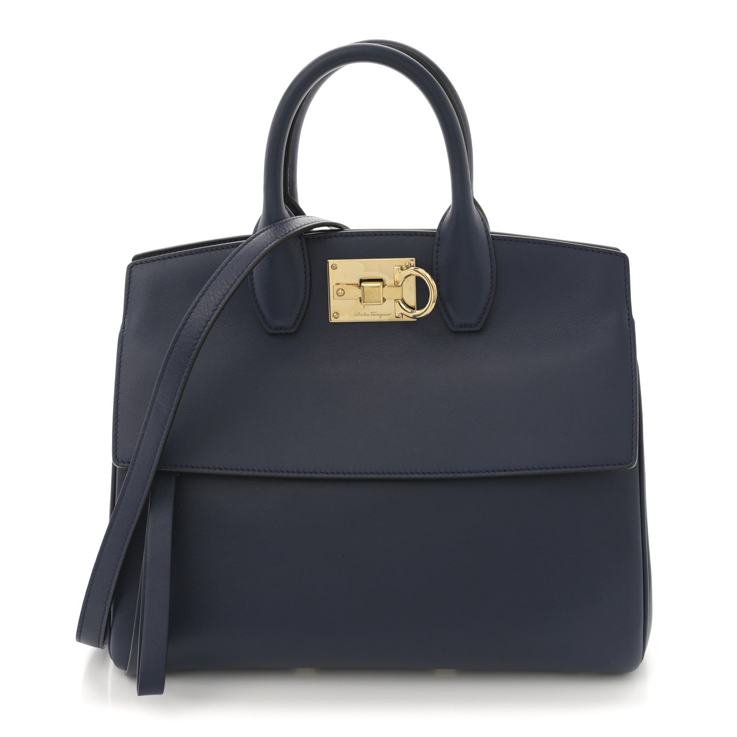 Salvatore Ferragamo Calfskin Studio Bag Navy 1 of 9