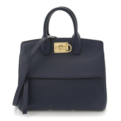 Salvatore Ferragamo Calfskin Studio Bag Navy 1 of 9