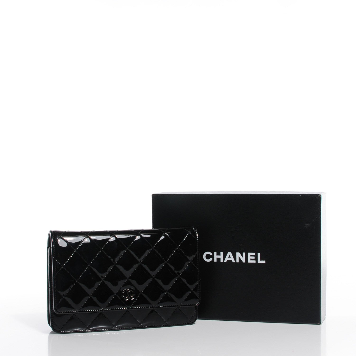 Chanel Patent Calfskin Quilted Wallet On Chain WOC So Black 9 of 9