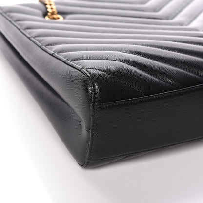 Saint Laurent Grain De Poudre Matelasse Chevron Medium Tribeca Shopping Bag Black 11 of 14