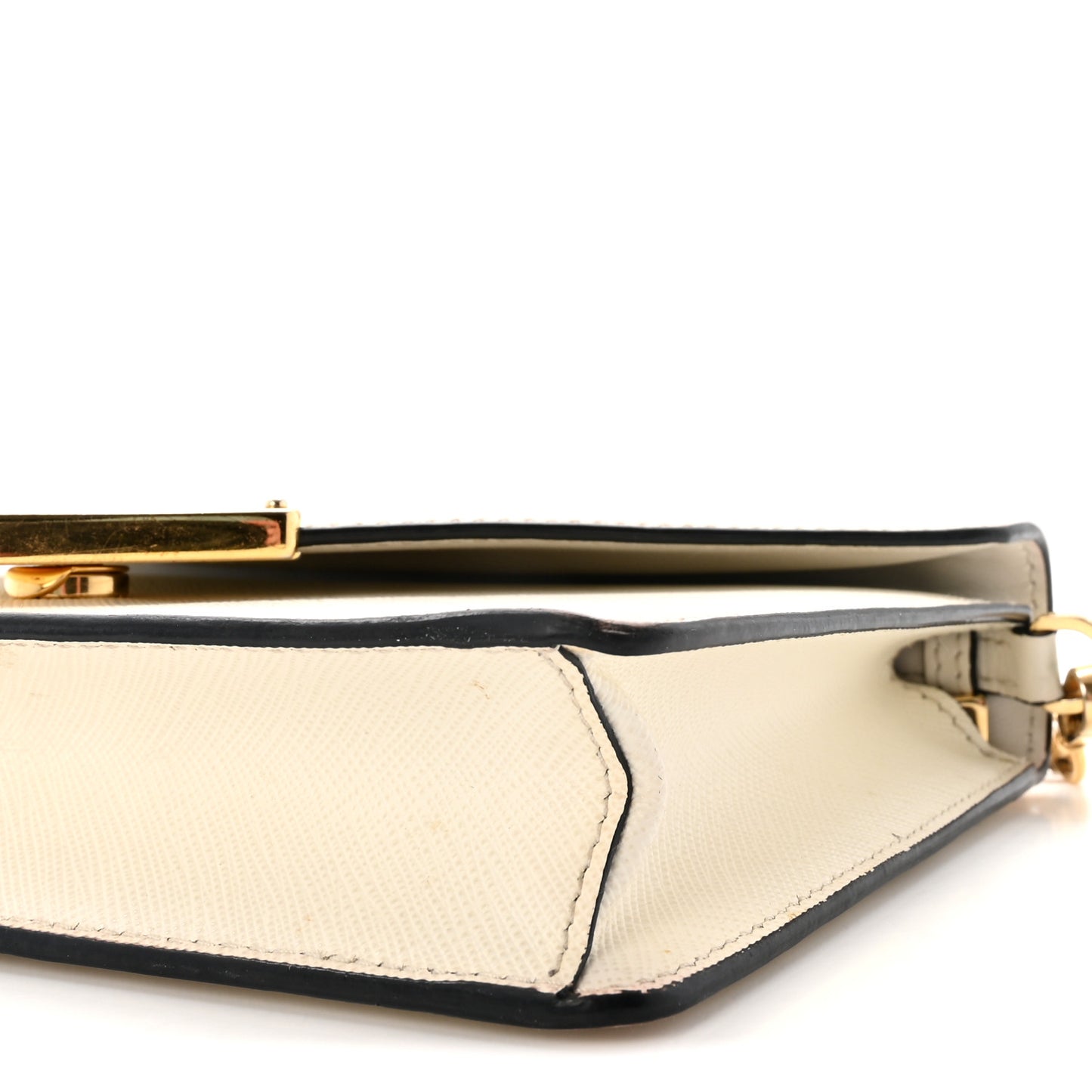 Saffiano Lux Metal Triangle Logo Mini Envelope Chain Shoulder Bag White
