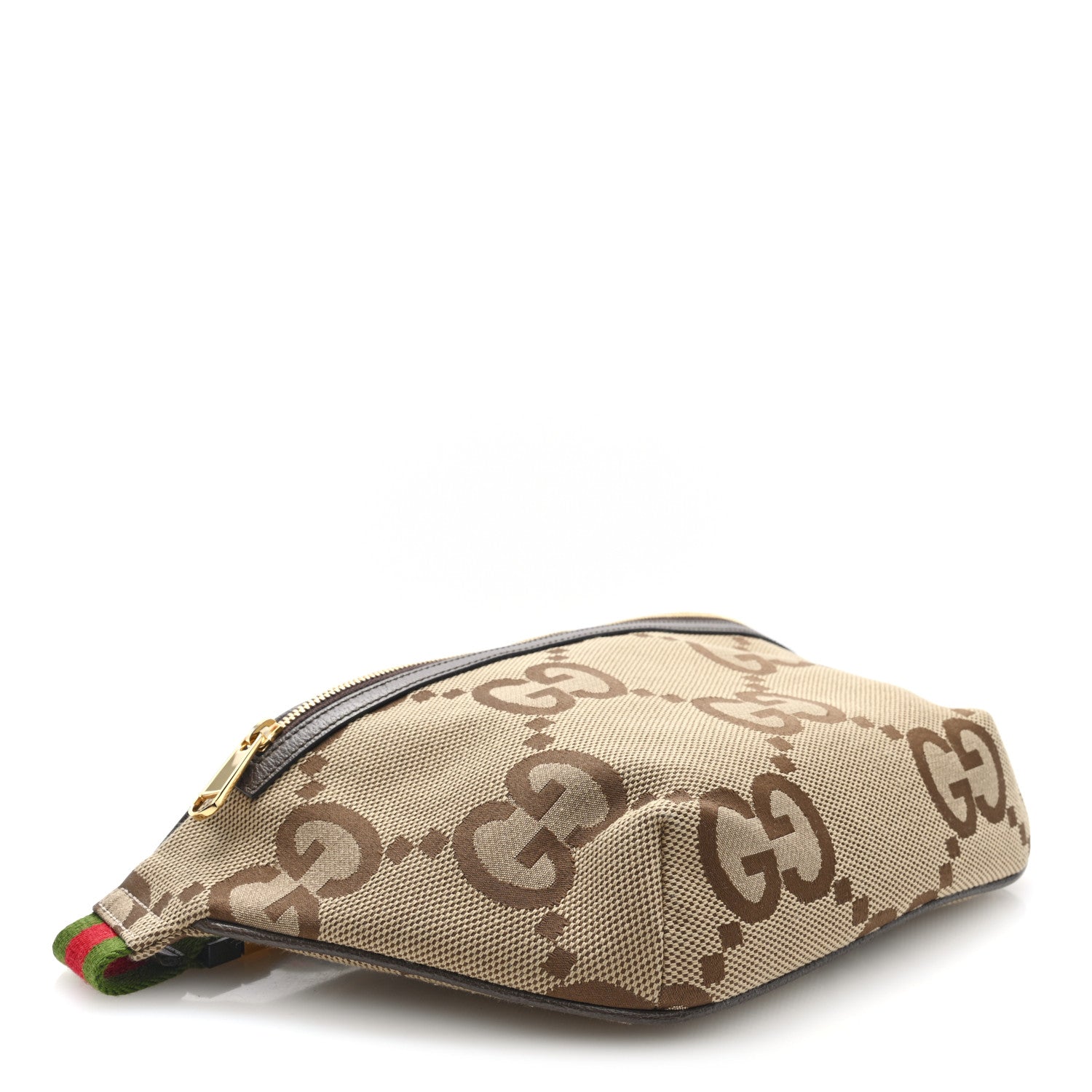 Gucci Monogram Jumbo GG Textured Dollar Calfskin Web Belt Bag Camel Ebony New Acero 4 of 9