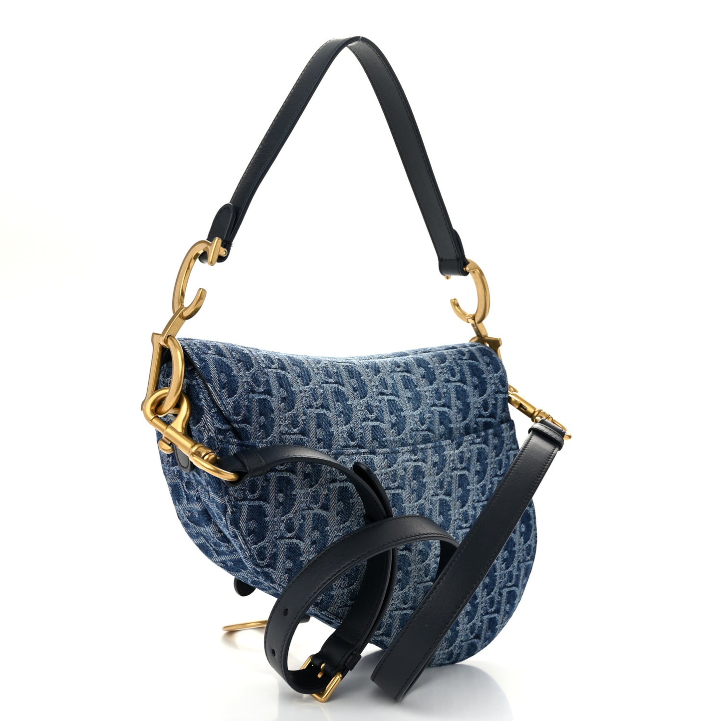 Denim Oblique Jacquard Saddle Bag With Strap Blue
