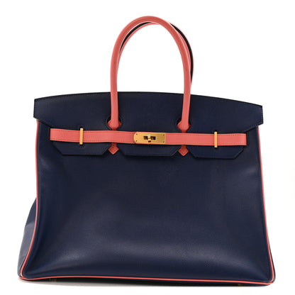 Hermes Epsom Horseshoe Birkin 35 Bleu Saphir Flamingo 1 of 17