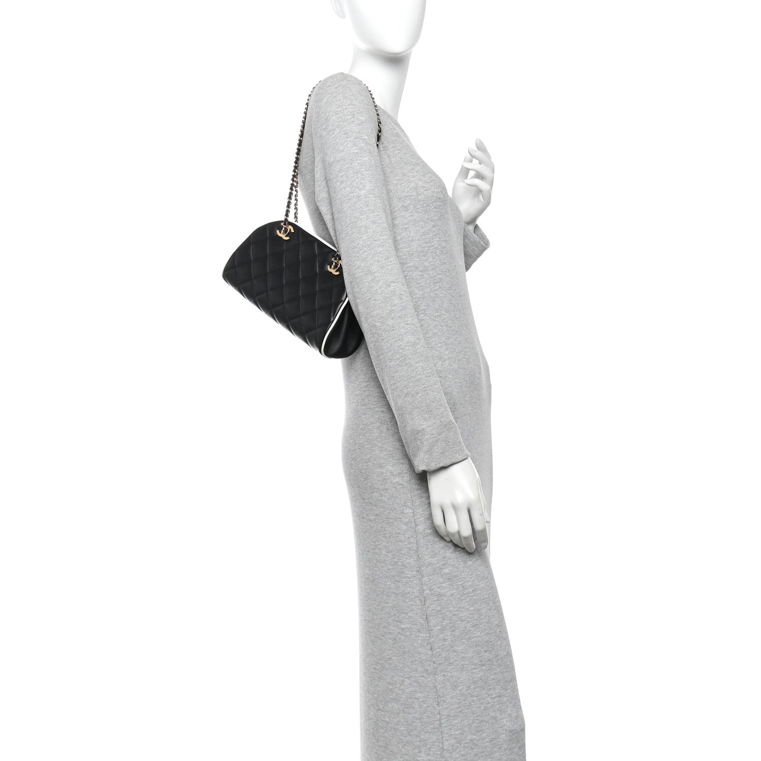 Chanel Lambskin Quilted Clutch With Chain Black White 2 of 11