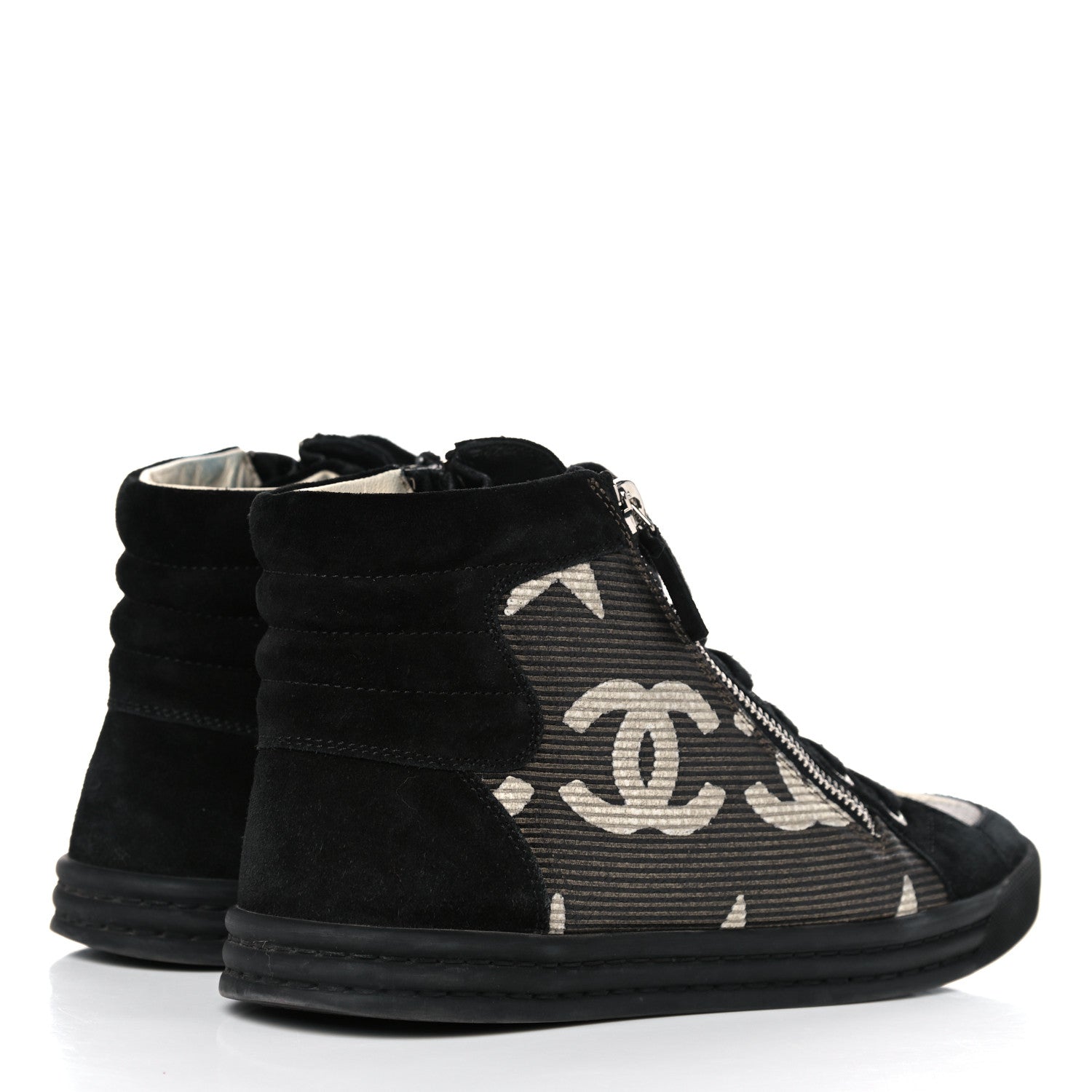 Chanel Canvas Suede CC Star Zipped High Top Sneakers 37.5 Black 4 of 16