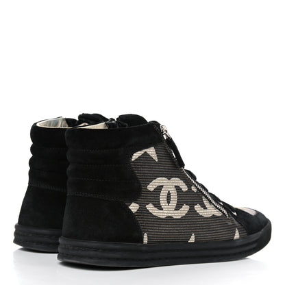 Chanel Canvas Suede CC Star Zipped High Top Sneakers 37.5 Black 4 of 16