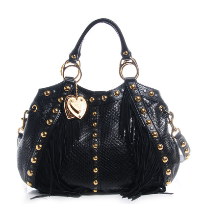 Gucci Leather Python Suede Fringe Babouska Tote Black 1 of 8