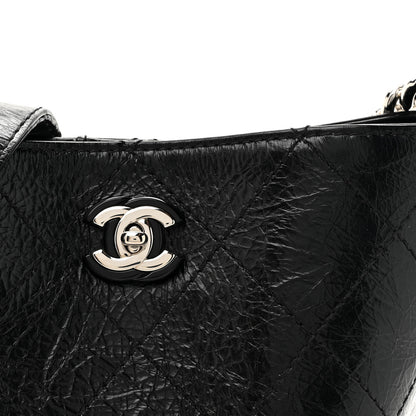 Chanel Crumpled Calfskin Quilted Chain Drawstring Bucket Bag Black 9 of 11