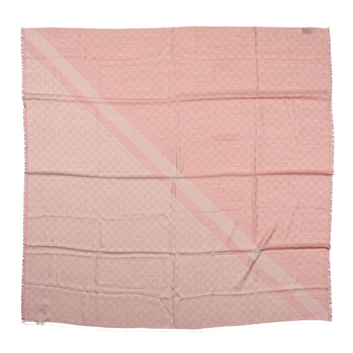 Gucci Wool Silk Monogram GGWeb Fringe Shawl Rose Ivory 1 of 4