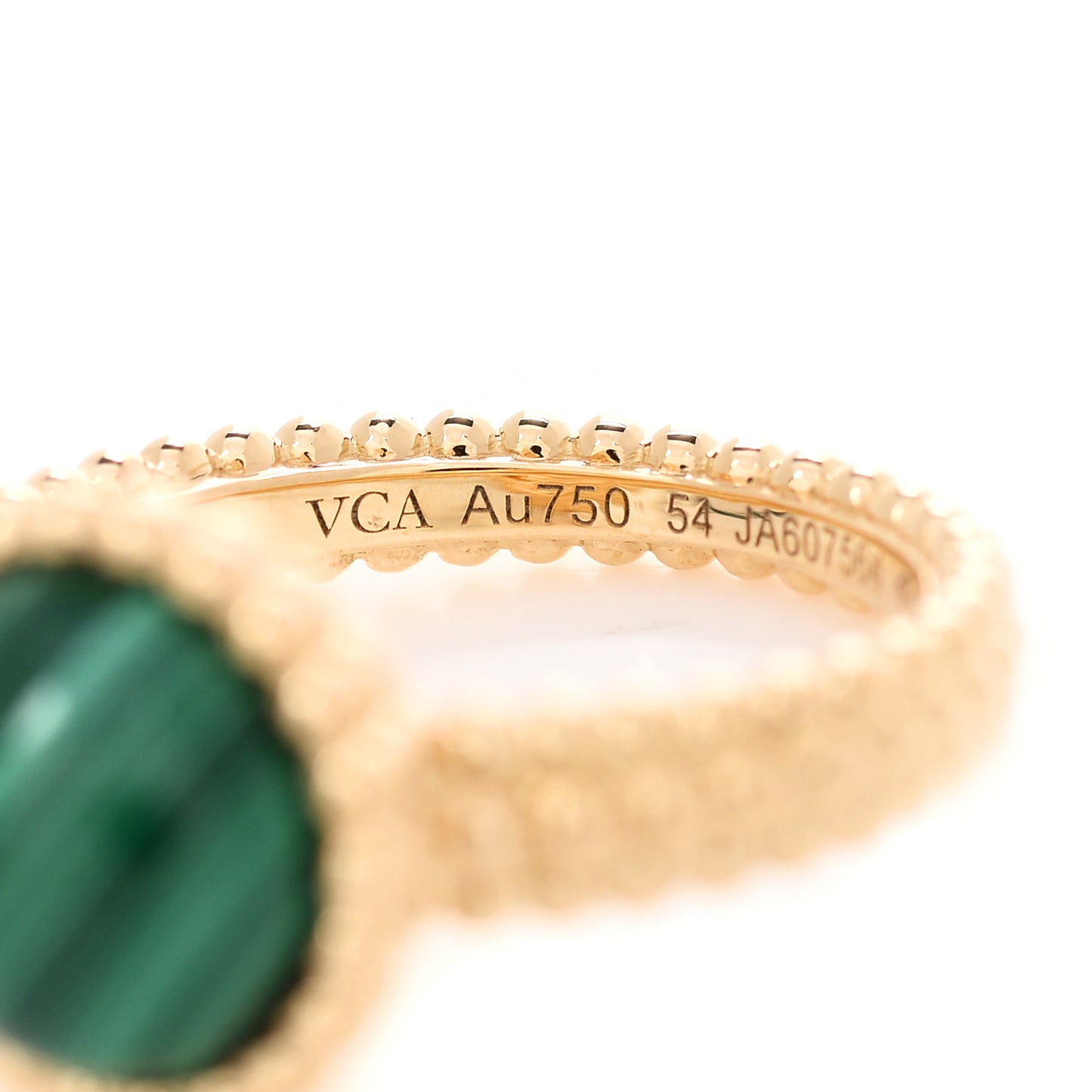 18K Yellow Gold Malachite Perlee Couleurs Ring 54 6.75